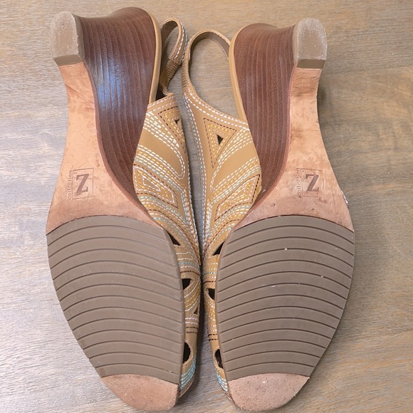 Z Collection Beige Embroidered Peep Toe Slingback Heels - Picture 6 of 8